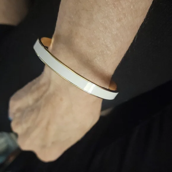 Monet Gold and White Bangle - Picture 2 of 5